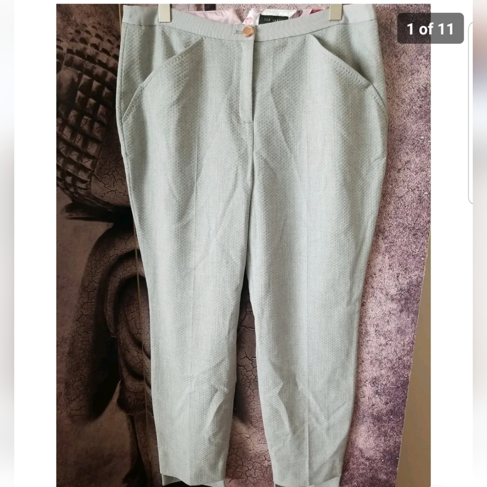 TED BAKER London Women's Flat Front Gray Textured Asymmetric Hem Pants Size 4‎